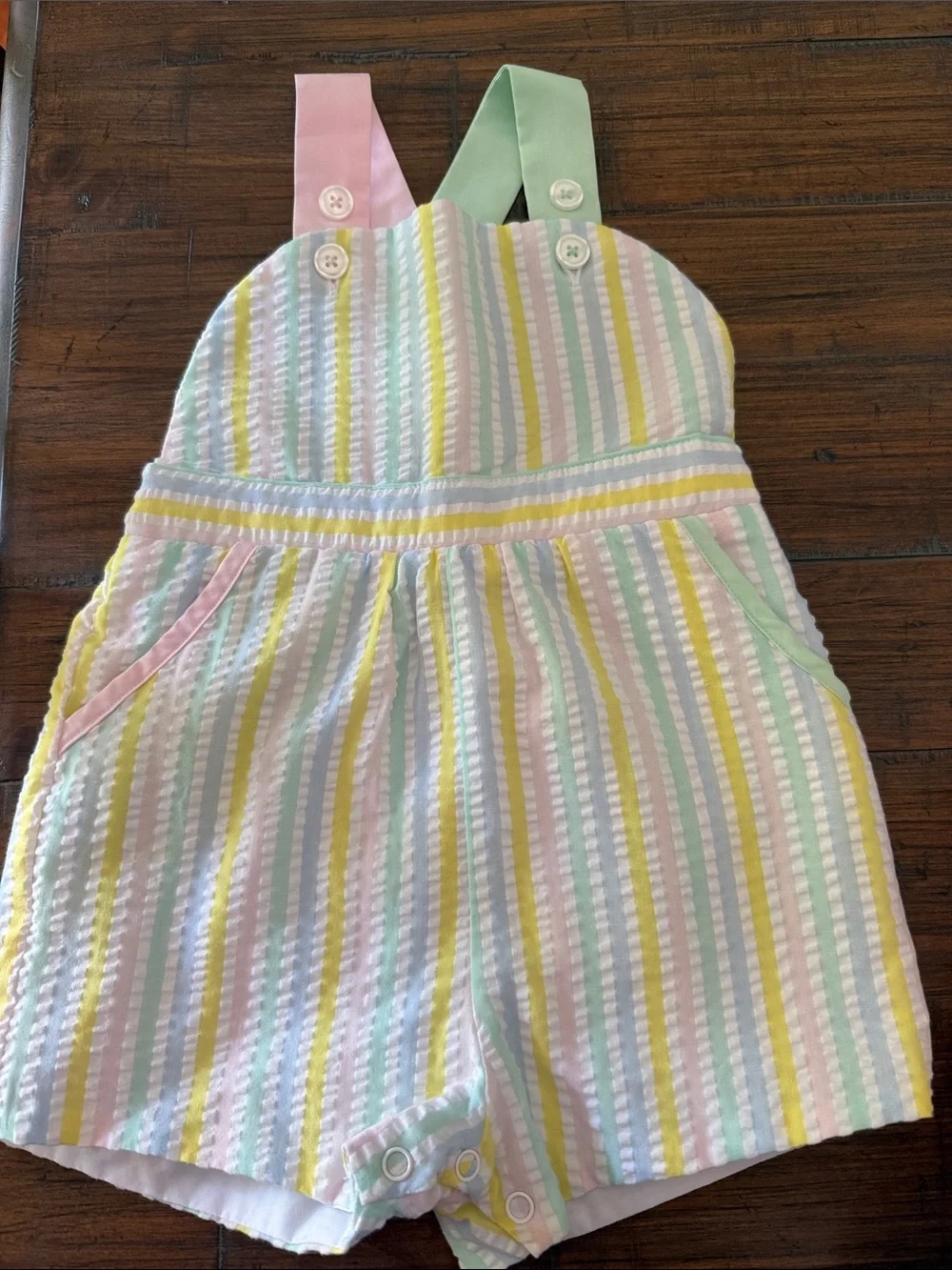Pastel Striped Romper with Pink & Mint Straps